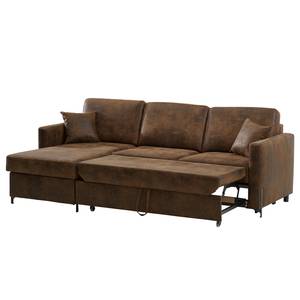 Hoekbank Engele met chaise longue Microvezel Goda: Chocoladebruin