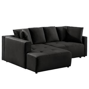 Ecksofa Karkum mit Longchair Samt Blonda: Schwarz - Longchair davorstehend links