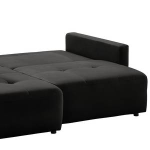 Ecksofa Karkum mit Longchair Samt Blonda: Schwarz - Longchair davorstehend links