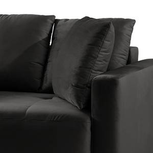 Ecksofa Karkum mit Longchair Samt Blonda: Schwarz - Longchair davorstehend links