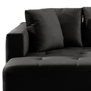 Ecksofa Karkum mit Longchair Samt Blonda: Schwarz - Longchair davorstehend links