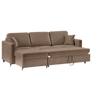 Hoekbank Engele met chaise longue Velours Onoli: Bruin