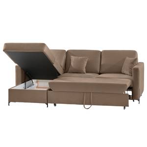 Ecksofa Engele mit Longchair Samt Onoli: Braun