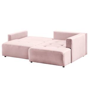 Hoekbank Karkum met chaise longue Velours Blonda: Oud pink - Longchair vooraanzicht rechts