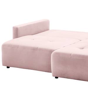 Hoekbank Karkum met chaise longue Velours Blonda: Oud pink - Longchair vooraanzicht rechts