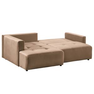 Hoekbank Karkum met chaise longue Velours Blonda: Taupe - Longchair vooraanzicht links