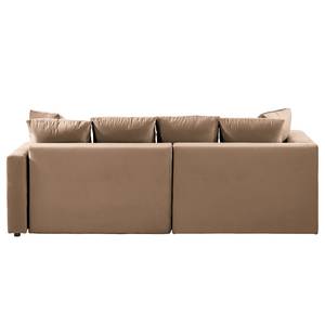 Hoekbank Karkum met chaise longue Velours Blonda: Taupe - Longchair vooraanzicht links