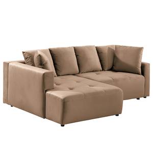 Ecksofa Karkum mit Longchair Samt Blonda: Taupe - Longchair davorstehend links