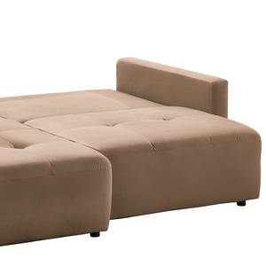 Hoekbank Karkum met chaise longue Velours Blonda: Taupe - Longchair vooraanzicht links