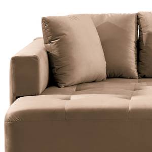 Hoekbank Karkum met chaise longue Velours Blonda: Taupe - Longchair vooraanzicht links