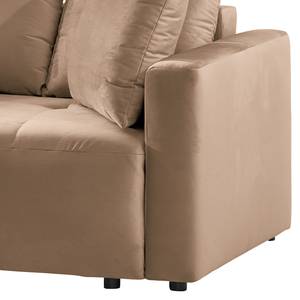 Hoekbank Karkum met chaise longue Velours Blonda: Taupe - Longchair vooraanzicht links