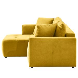 Ecksofa Karkum mit Longchair Microfaser Sole: Senfgelb - Longchair davorstehend links