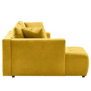 Ecksofa Karkum mit Longchair Microfaser Sole: Senfgelb - Longchair davorstehend links