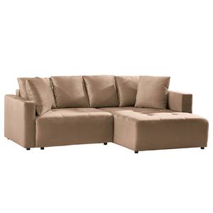 Ecksofa Karkum mit Longchair Samt Blonda: Taupe - Longchair davorstehend rechts