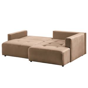 Hoekbank Karkum met chaise longue Velours Blonda: Taupe - Longchair vooraanzicht rechts