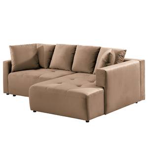 Ecksofa Karkum mit Longchair Samt Blonda: Taupe - Longchair davorstehend rechts