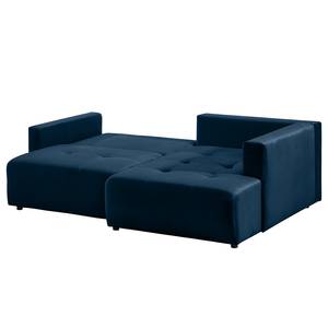 Ecksofa Karkum mit Longchair Samt Blonda: Marineblau - Longchair davorstehend rechts