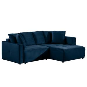 Ecksofa Karkum mit Longchair Samt Blonda: Marineblau - Longchair davorstehend rechts