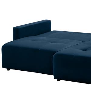 Ecksofa Karkum mit Longchair Samt Blonda: Marineblau - Longchair davorstehend rechts