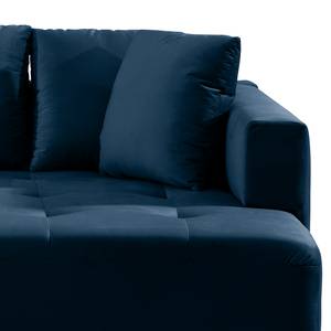 Ecksofa Karkum mit Longchair Samt Blonda: Marineblau - Longchair davorstehend rechts