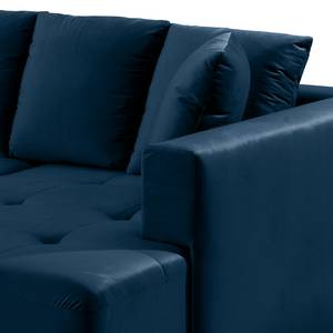 Ecksofa Karkum mit Longchair Samt Blonda: Marineblau - Longchair davorstehend rechts