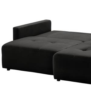 Ecksofa Karkum mit Longchair Samt Blonda: Schwarz - Longchair davorstehend rechts