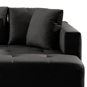 Ecksofa Karkum mit Longchair Samt Blonda: Schwarz - Longchair davorstehend rechts