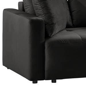 Ecksofa Karkum mit Longchair Samt Blonda: Schwarz - Longchair davorstehend rechts