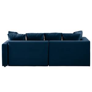 Ecksofa Karkum mit Longchair Samt Blonda: Marineblau - Longchair davorstehend links