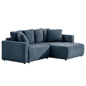 Ecksofa Karkum mit Longchair Microfaser Sole: Dunkelblau - Longchair davorstehend rechts