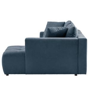 Ecksofa Karkum mit Longchair Microfaser Sole: Dunkelblau - Longchair davorstehend rechts