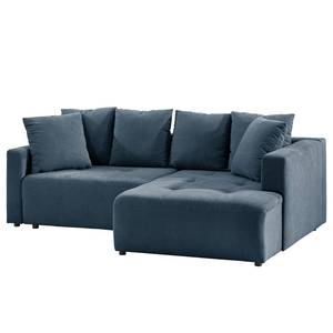 Ecksofa Karkum mit Longchair Microfaser Sole: Dunkelblau - Longchair davorstehend rechts