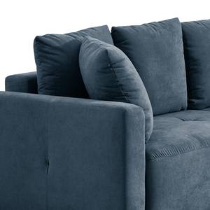 Ecksofa Karkum mit Longchair Microfaser Sole: Dunkelblau - Longchair davorstehend rechts