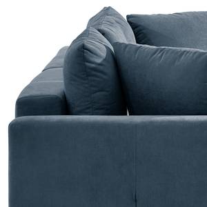 Ecksofa Karkum mit Longchair Microfaser Sole: Dunkelblau - Longchair davorstehend rechts