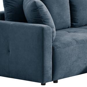 Ecksofa Karkum mit Longchair Microfaser Sole: Dunkelblau - Longchair davorstehend rechts