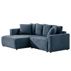 Ecksofa Karkum mit Longchair Microfaser Sole: Dunkelblau - Longchair davorstehend links