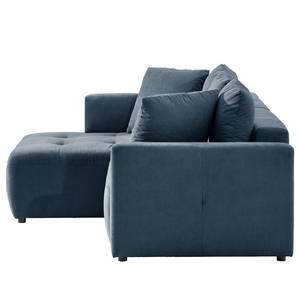 Ecksofa Karkum mit Longchair Microfaser Sole: Dunkelblau - Longchair davorstehend links