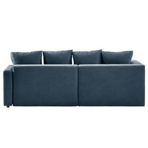 Ecksofa Karkum mit Longchair Microfaser Sole: Dunkelblau - Longchair davorstehend links