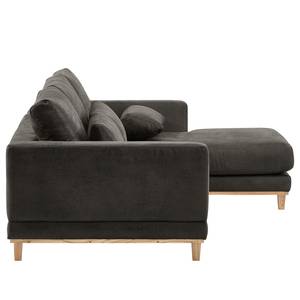 Ecksofa Aniaro Microfaser Goda: Anthrazit - Longchair davorstehend rechts - Buche