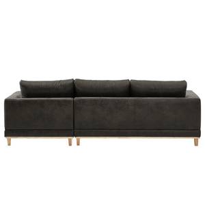 Ecksofa Aniaro Microfaser Goda: Anthrazit - Longchair davorstehend rechts - Buche