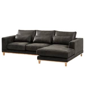 Ecksofa Aniaro Microfaser Goda: Anthrazit - Longchair davorstehend rechts - Buche