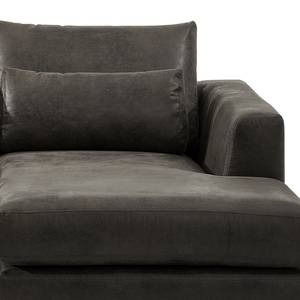 Ecksofa Aniaro Microfaser Goda: Anthrazit - Longchair davorstehend rechts - Buche