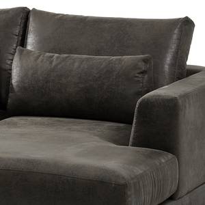 Ecksofa Aniaro Microfaser Goda: Anthrazit - Longchair davorstehend rechts - Buche