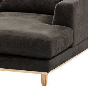 Ecksofa Aniaro Microfaser Goda: Anthrazit - Longchair davorstehend rechts - Buche