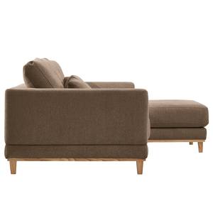 Ecksofa Aniaro Webstoff Maila: Braun - Longchair davorstehend rechts - Buche