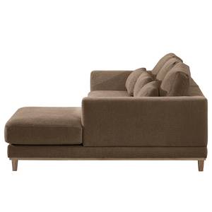 Ecksofa Aniaro Webstoff Maila: Braun - Longchair davorstehend rechts - Buche