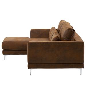 Ecksofa Aniaro Microfaser Goda: Schokoladenbraun - Longchair davorstehend links - Aluminium