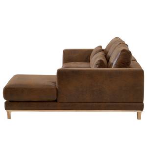 Ecksofa Aniaro Microfaser Goda: Schokoladenbraun - Longchair davorstehend rechts - Buche