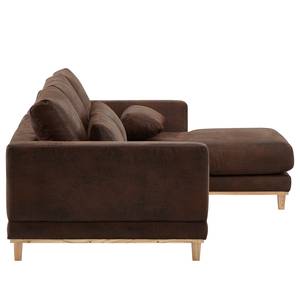 Ecksofa Aniaro Microfaser Goda: Bisonbraun - Longchair davorstehend rechts - Buche