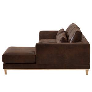 Ecksofa Aniaro Microfaser Goda: Bisonbraun - Longchair davorstehend rechts - Buche